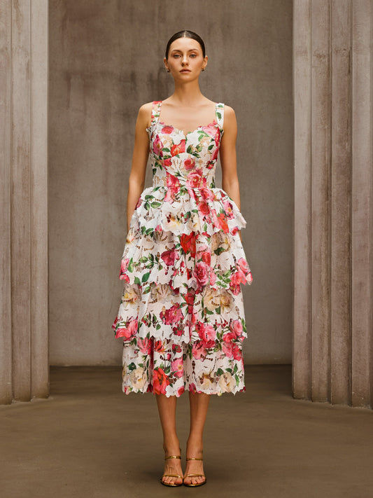 Rosstef Floral Tiered Midi Dress