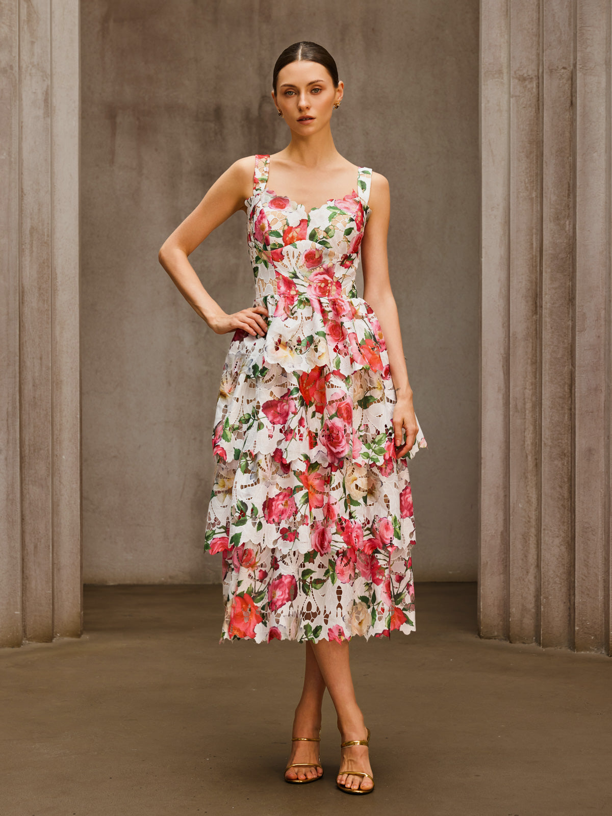 Rosstef Floral Tiered Midi Dress