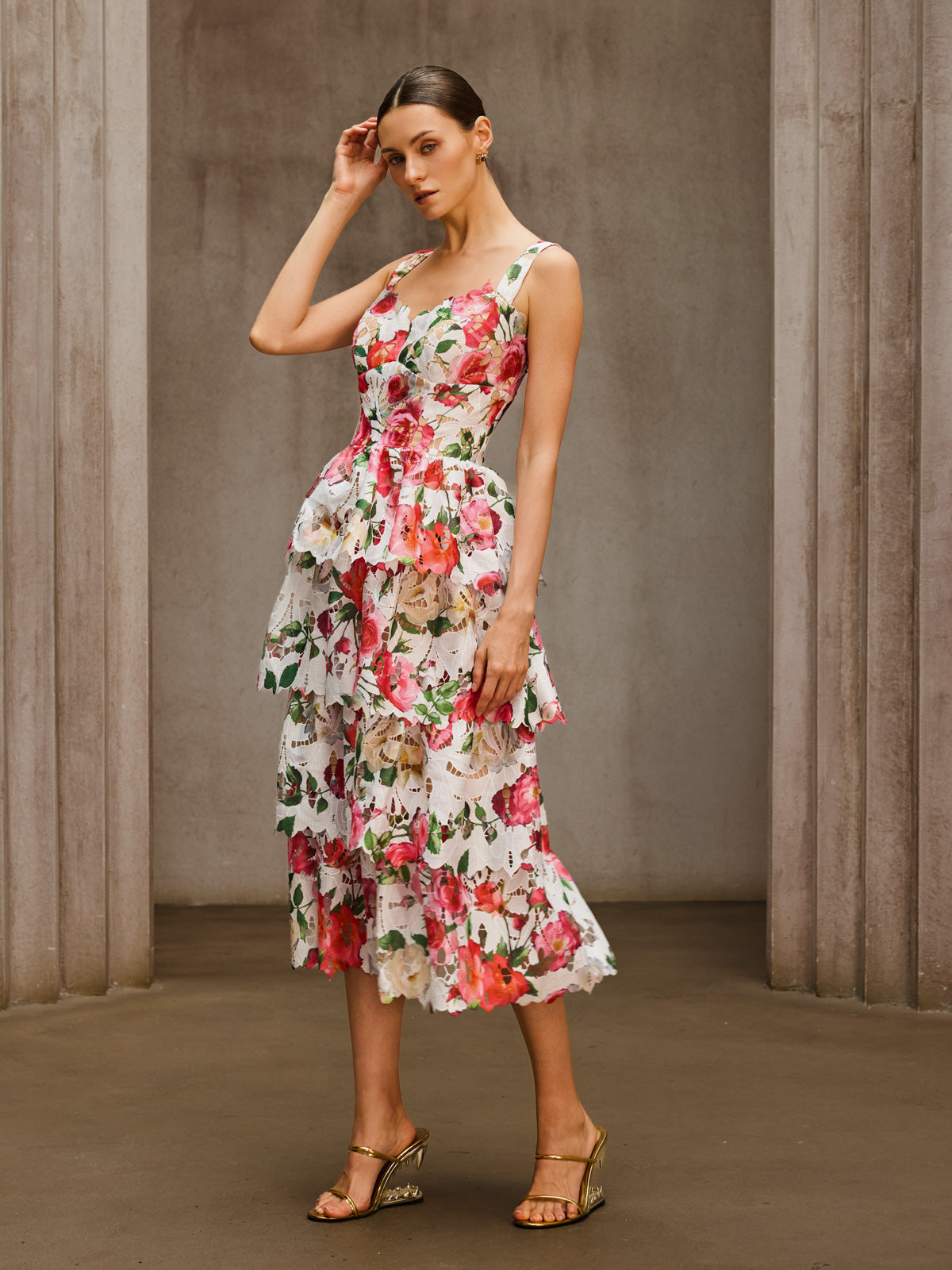 Rosstef Floral Tiered Midi Dress