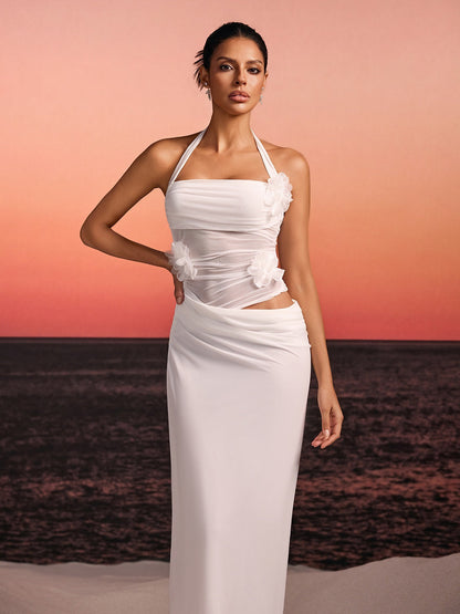 Torinex Halterneck Flower Maxi Dress In White
