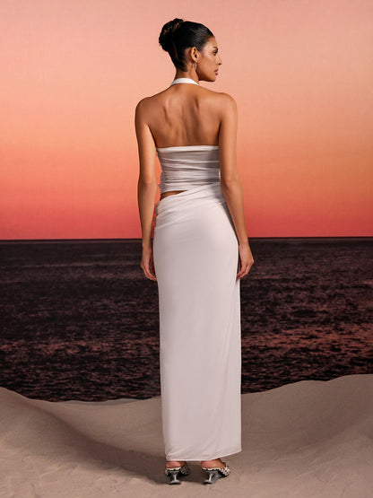 Torinex Halterneck Flower Maxi Dress In White