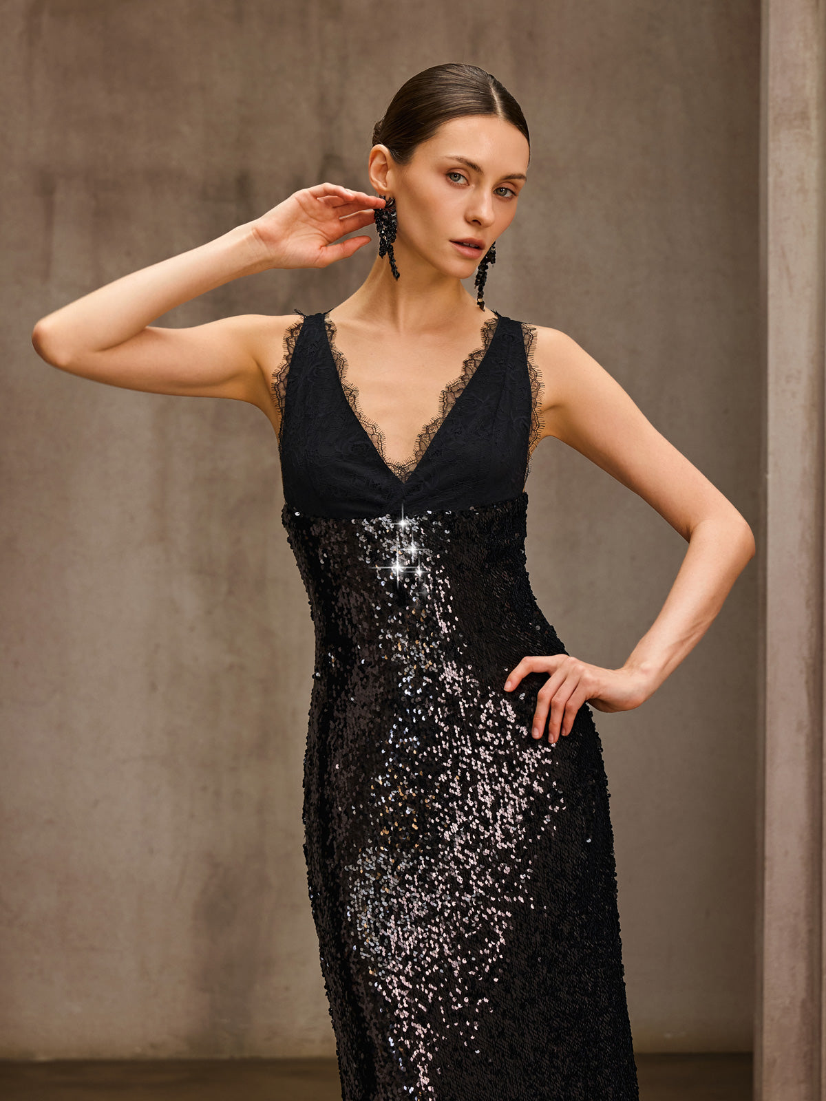 Tyrelix V Neck Sequin Maxi Dress