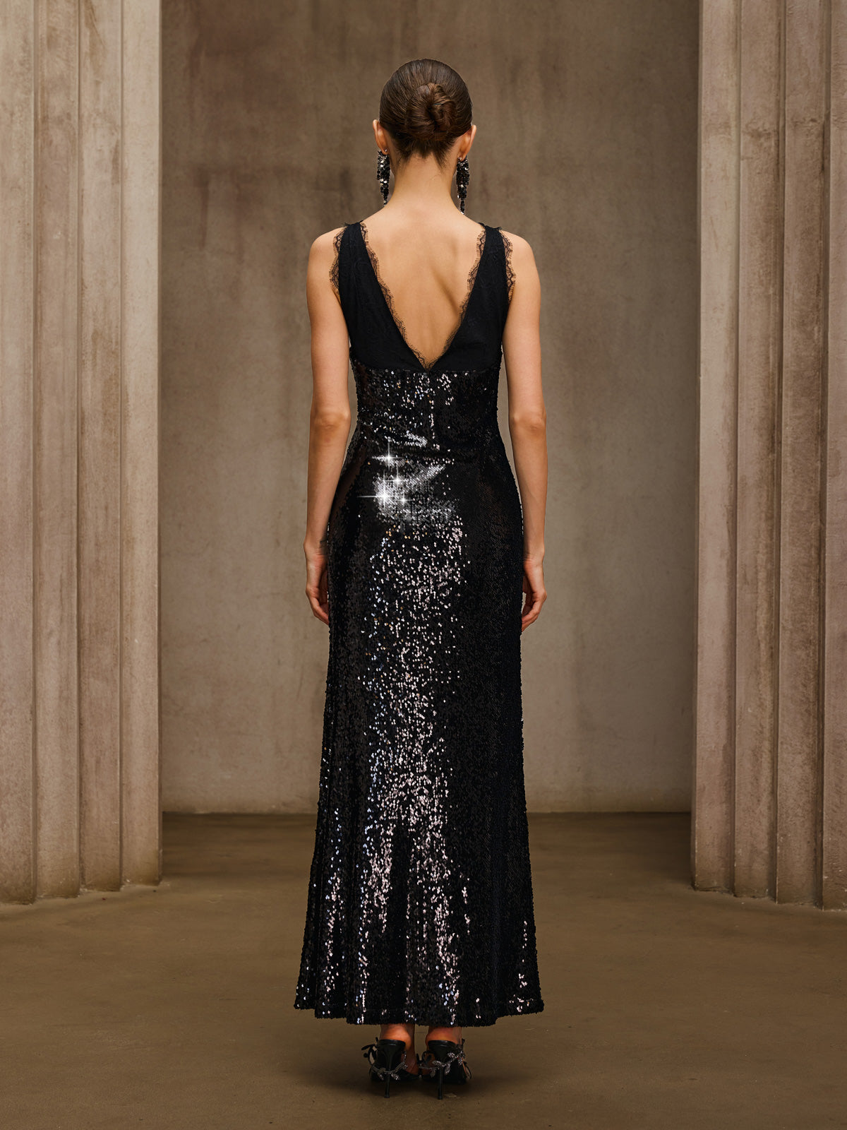 Tyrelix V Neck Sequin Maxi Dress