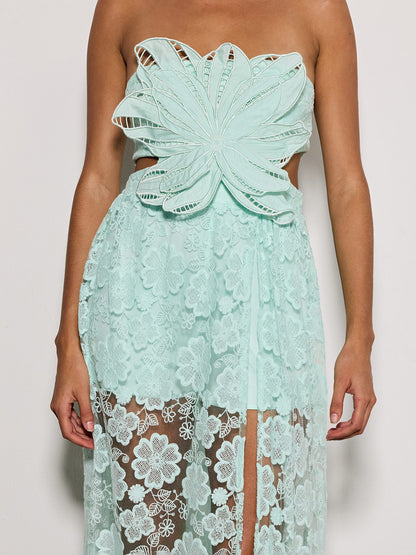 Ulvera Strapless Flower Cutout Maxi Dress In Green