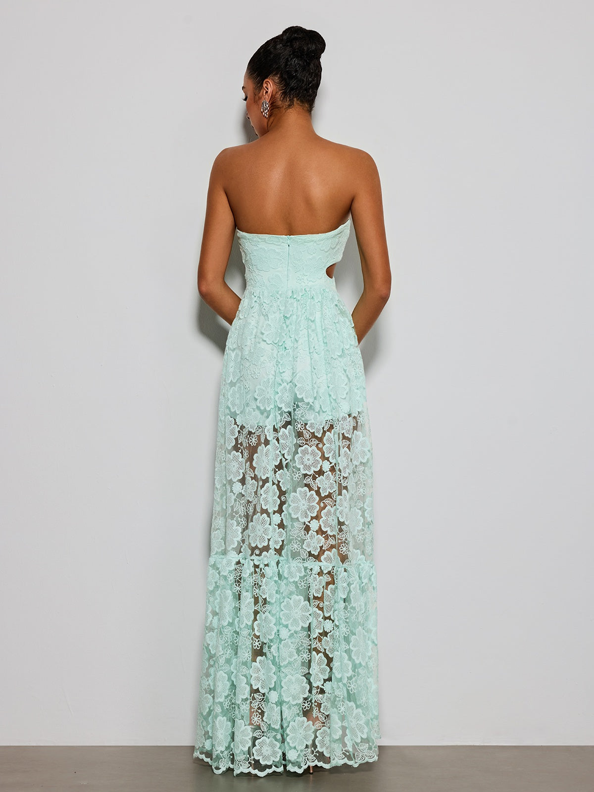 Ulvera Strapless Flower Cutout Maxi Dress In Green