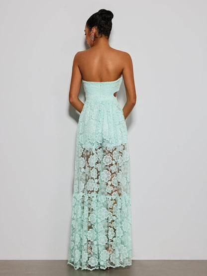 Ulvera Strapless Flower Cutout Maxi Dress In Green