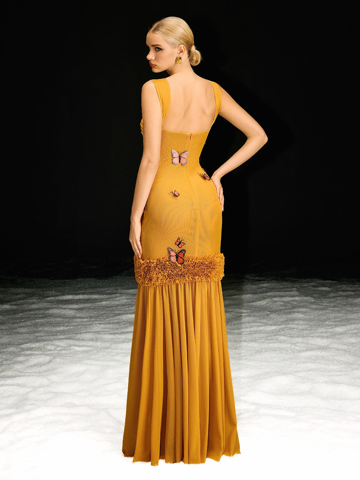Uzgoth Cutout Butterfly Mesh Maxi Dress