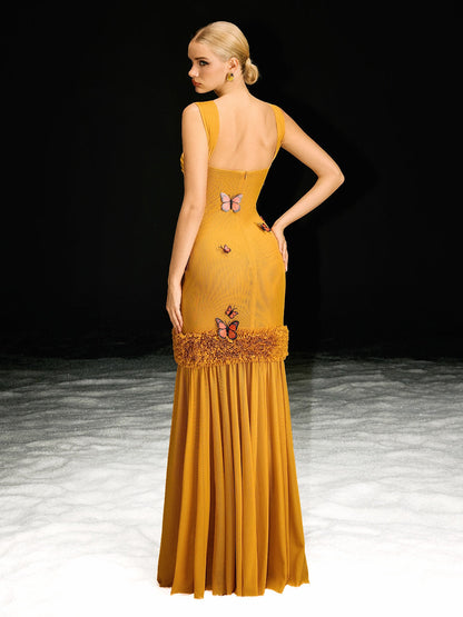 Uzgoth Cutout Butterfly Mesh Maxi Dress