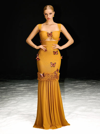 Uzgoth Cutout Butterfly Mesh Maxi Dress