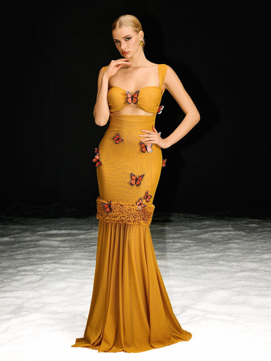 Rosstef Uzgoth Cutout Butterfly Mesh Maxi Dress