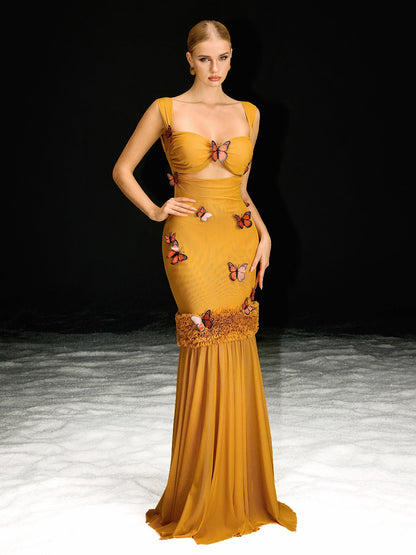 Uzgoth Cutout Butterfly Mesh Maxi Dress