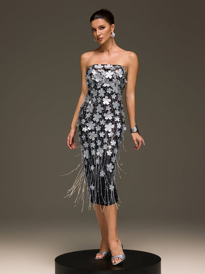 Rosstef Flower Fringe Midi Dress