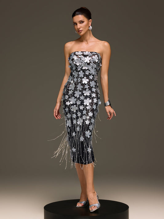 Rosstef Flower Fringe Midi Dress
