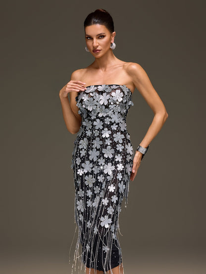 Rosstef Flower Fringe Midi Dress