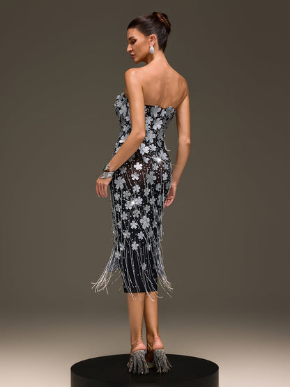 Rosstef Flower Fringe Midi Dress