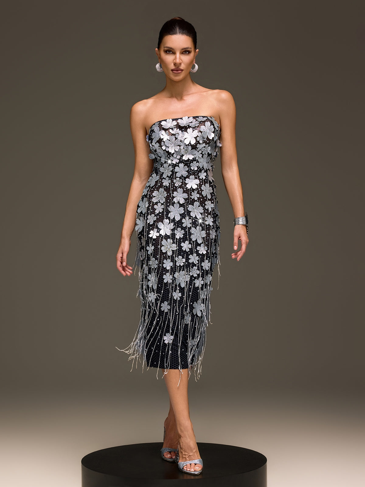 Rosstef Flower Fringe Midi Dress