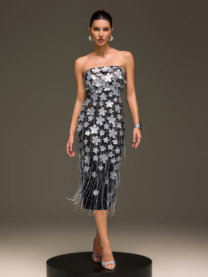 Rosstef Flower Fringe Midi Dress