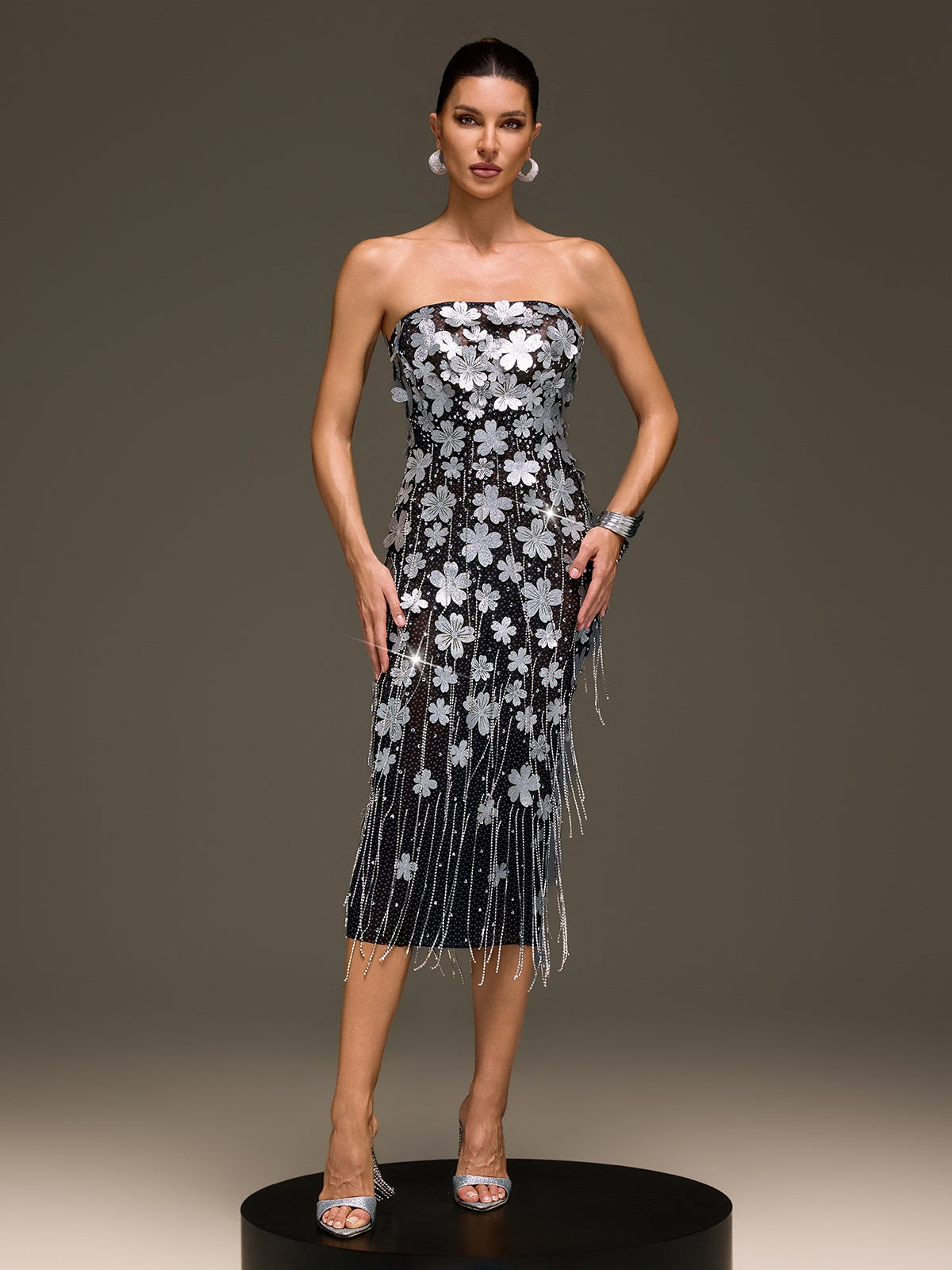 Rosstef Flower Fringe Midi Dress