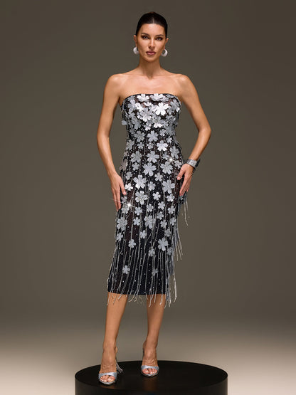 Rosstef Flower Fringe Midi Dress