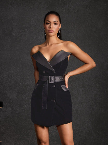 Rosstef Velvet V Neck Mini Dress