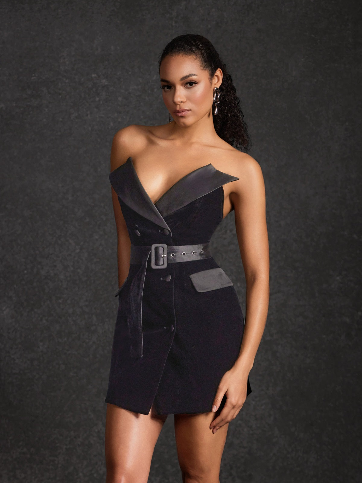 Rosstef Velvet V Neck Mini Dress