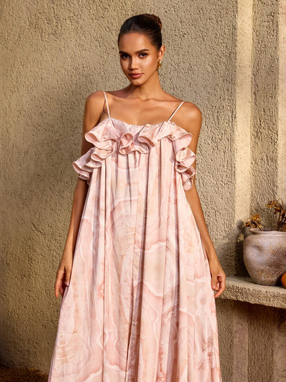 Veyloran Spaghetti Printed Maxi Dress