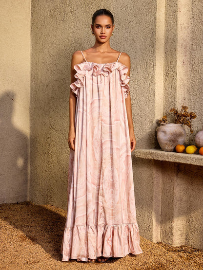 Veyloran Spaghetti Printed Maxi Dress