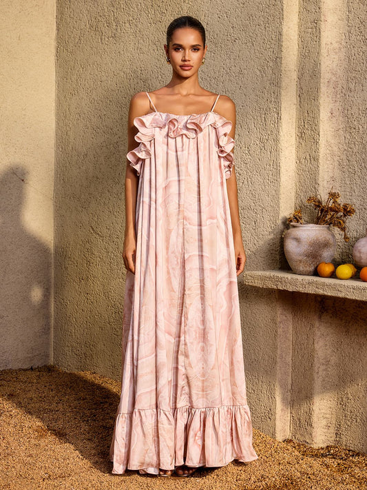 Veyloran Spaghetti Printed Maxi Dress