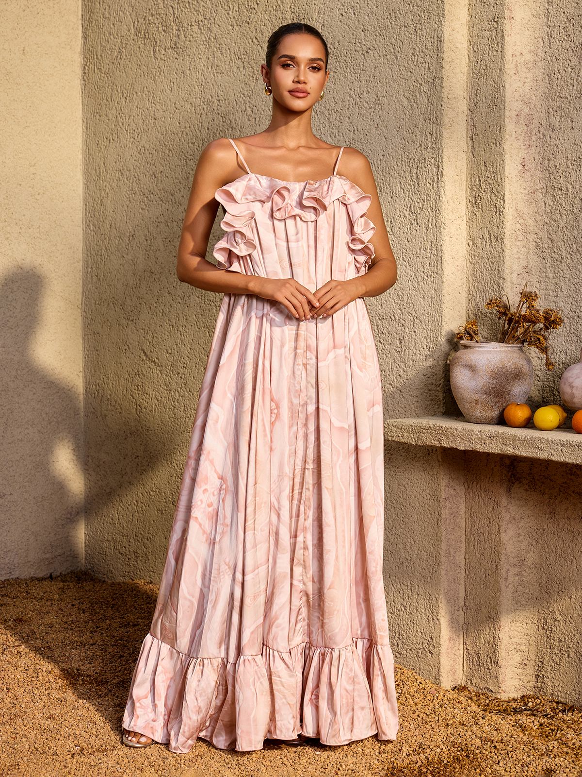 Veyloran Spaghetti Printed Maxi Dress