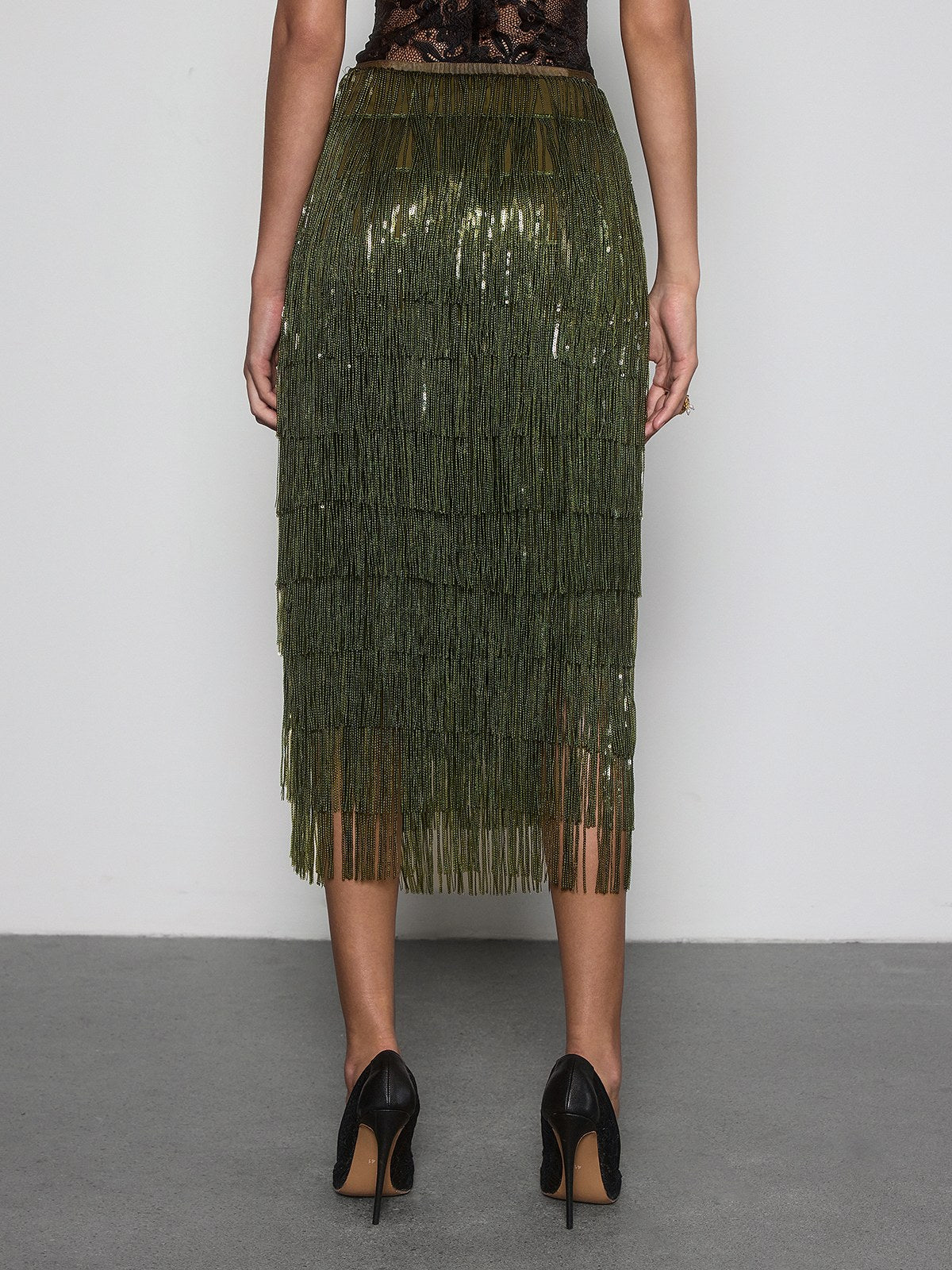 Vynell Fringe Sequin Skirt