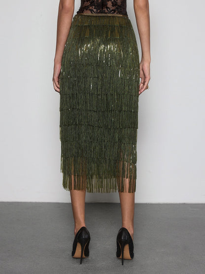Vynell Fringe Sequin Skirt