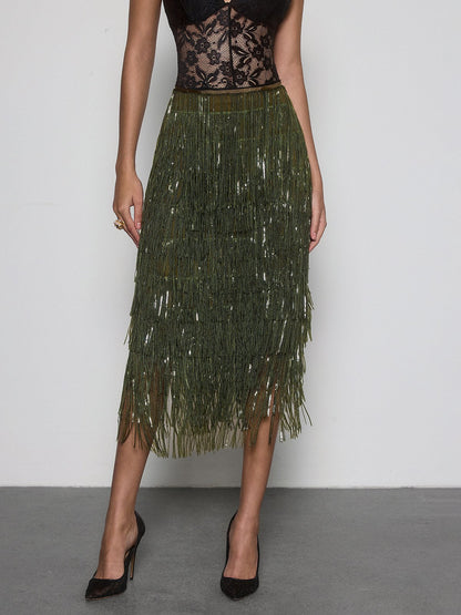 Vynell Fringe Sequin Skirt