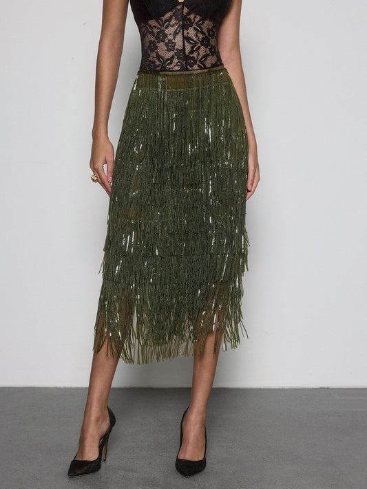 Vynell Fringe Sequin Skirt