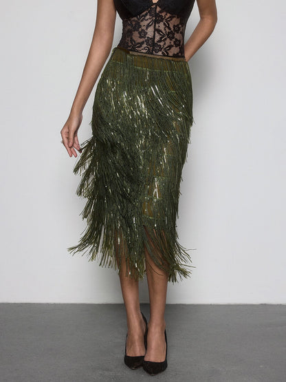 Vynell Fringe Sequin Skirt