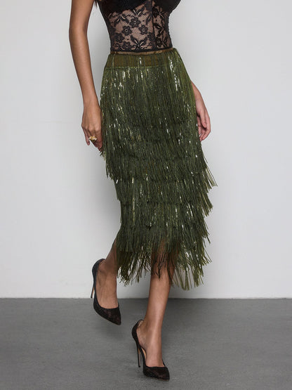 Vynell Fringe Sequin Skirt