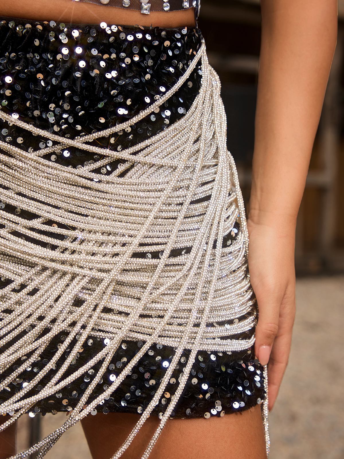 Wensar Sequin Fringe Skirt