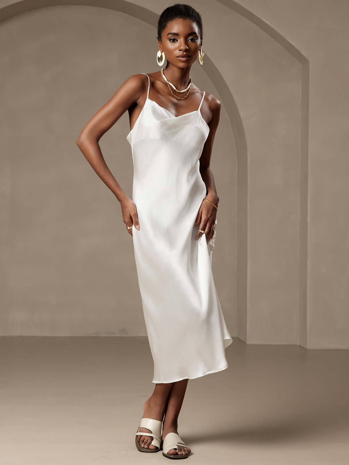 Rosstef Pure Silk Cowl Neck Midi Dress