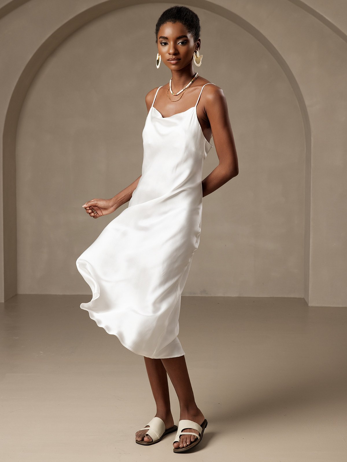 Rosstef Pure Silk Cowl Neck Midi Dress