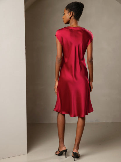 Rosstef 100% Mulberry Silk Cap Sleeve V Neck Dresses