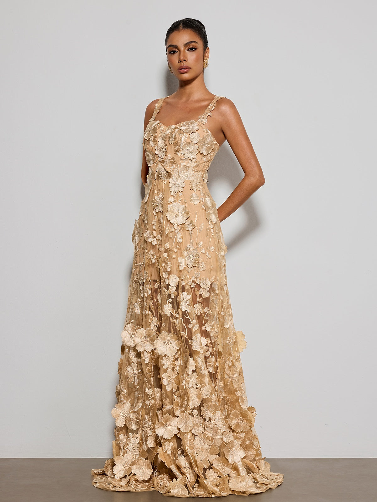 Woreth Spaghetti Floral Flared Maxi Dress