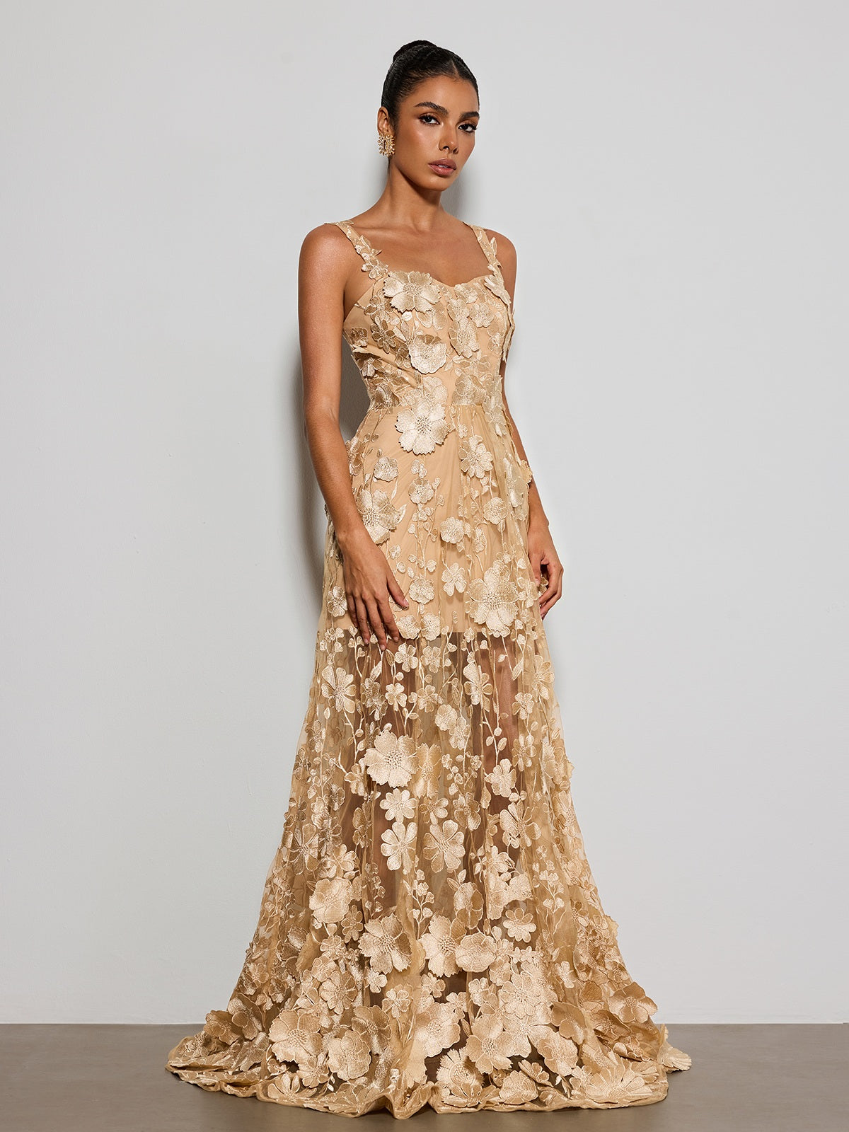 Woreth Spaghetti Floral Flared Maxi Dress