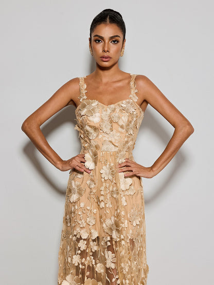 Woreth Spaghetti Floral Flared Maxi Dress