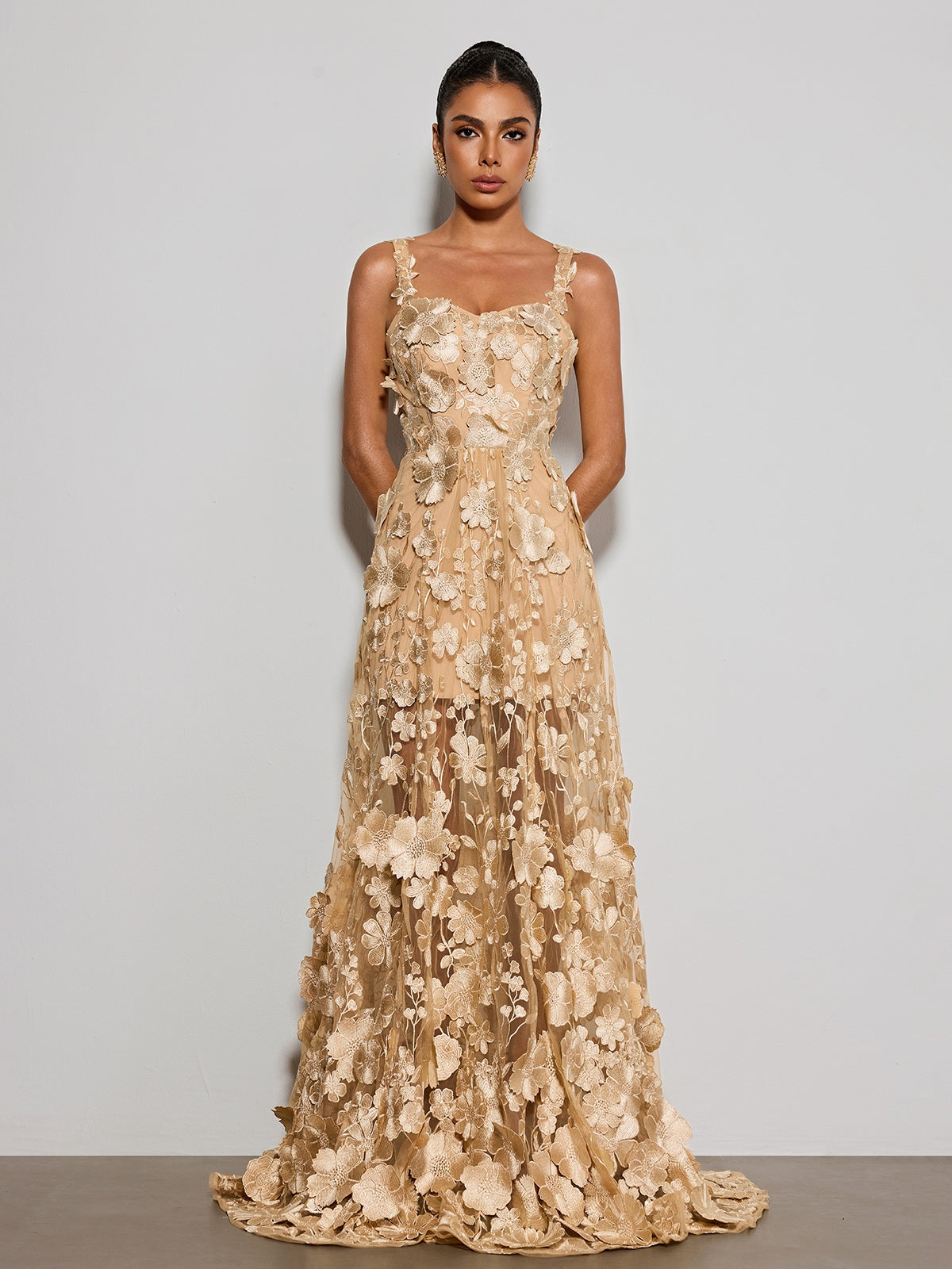 Woreth Spaghetti Floral Flared Maxi Dress