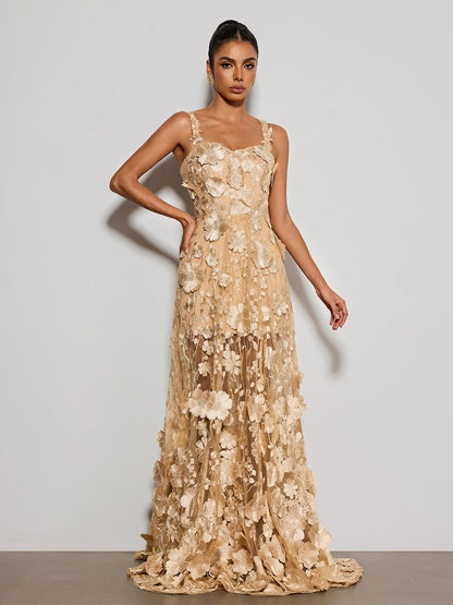 Woreth Spaghetti Floral Flared Maxi Dress