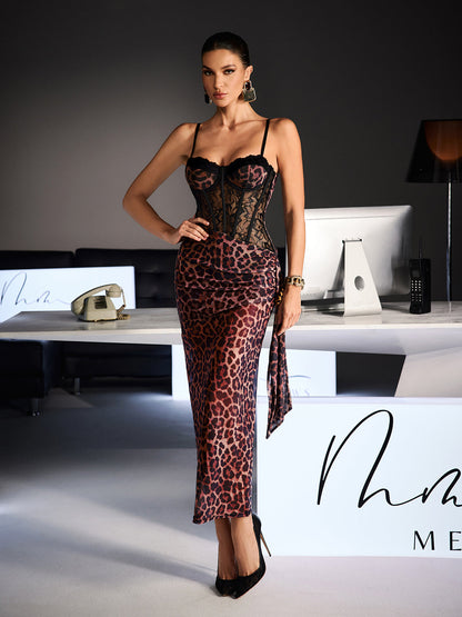 Rosstef Leopard Print Lace Maxi Dress