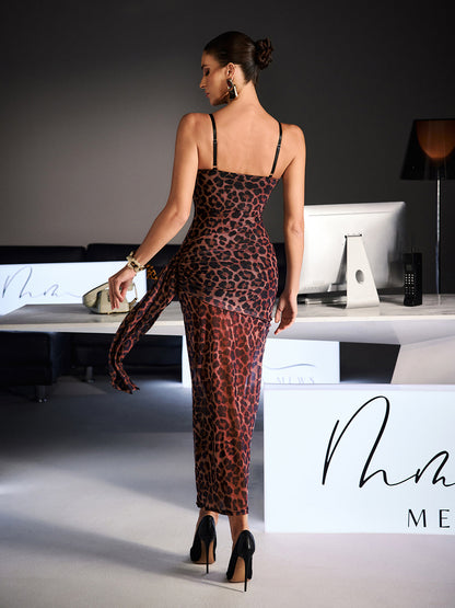 Rosstef Leopard Print Lace Maxi Dress