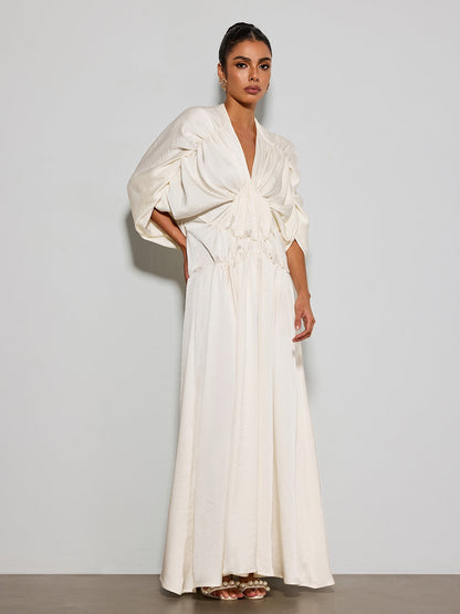 Xavethric Bat Sleeve Ruched Maxi Dress