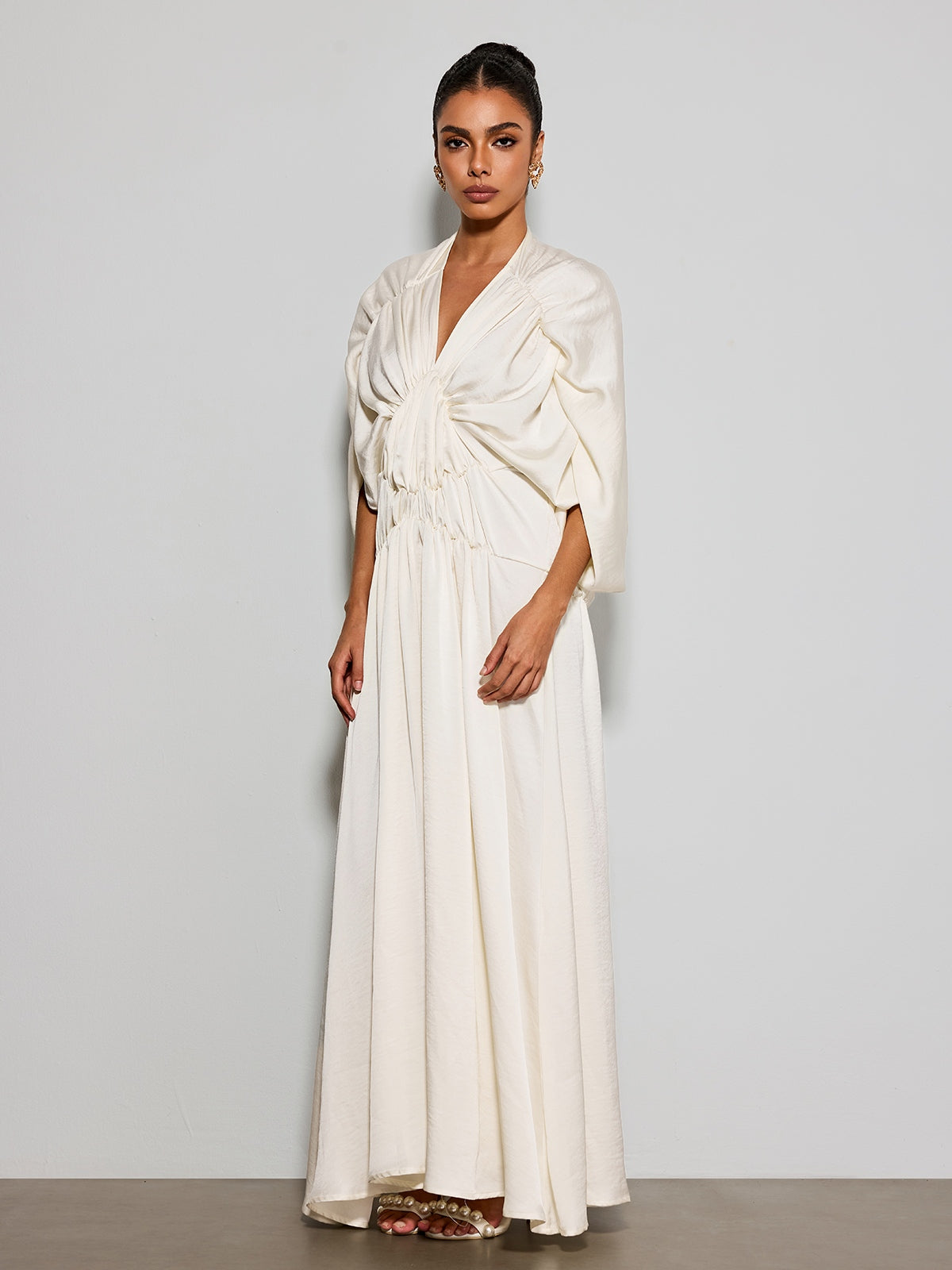 Xavethric Bat Sleeve Ruched Maxi Dress