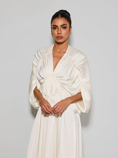 Xavethric Bat Sleeve Ruched Maxi Dress