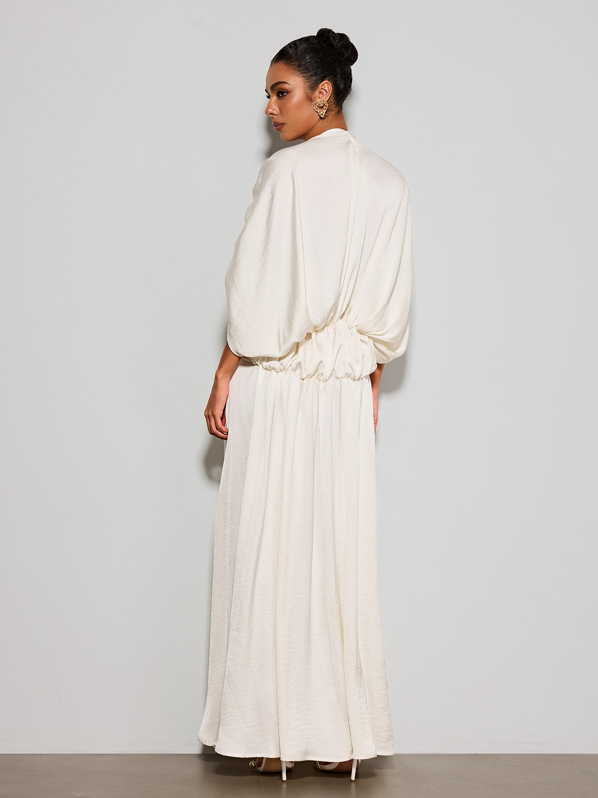 Xavethric Bat Sleeve Ruched Maxi Dress